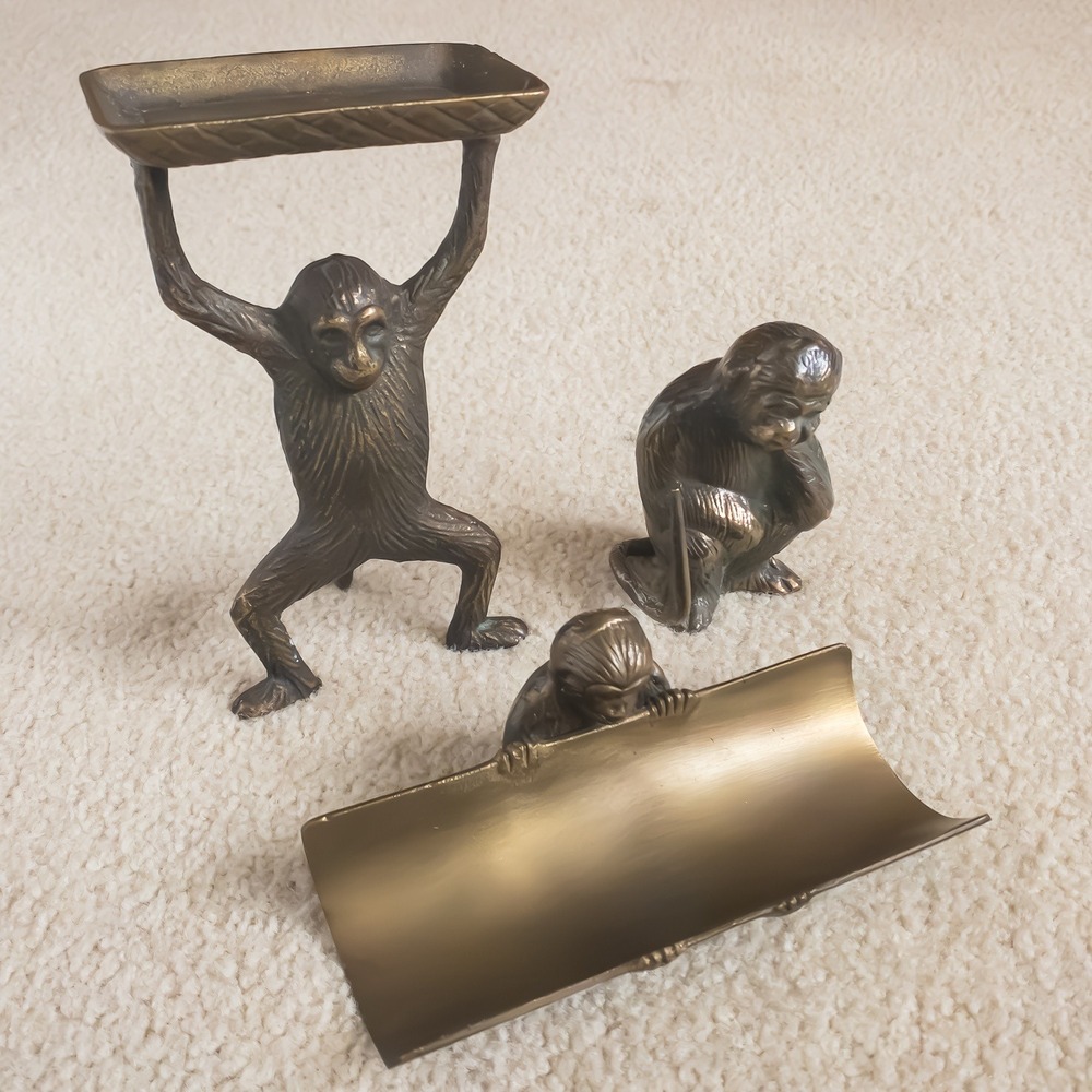 The Bombay Company Brass Monkey Desk Accessory Set vintage EUC